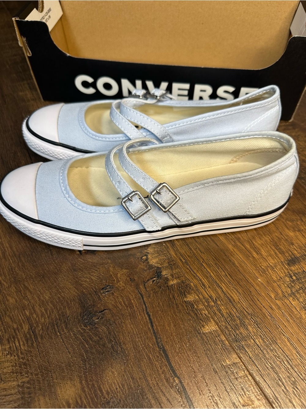 Converse Mary Jane Double-Strap Canvas Shoes - Light Blue & White womens size 7